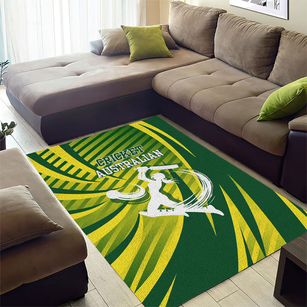 Australian Cricket Area Rug Dynamic Stripe Graphic With Player Silhouette
