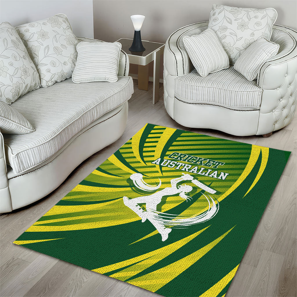 Australian Cricket Area Rug Dynamic Stripe Graphic With Player Silhouette
