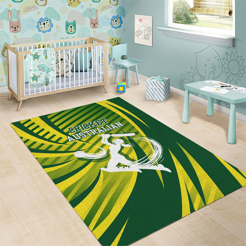 Australian Cricket Area Rug Dynamic Stripe Graphic With Player Silhouette
