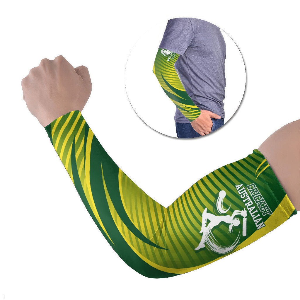 Australian Cricket Arm Sleeves Dynamic Stripe Graphic With Player Silhouette