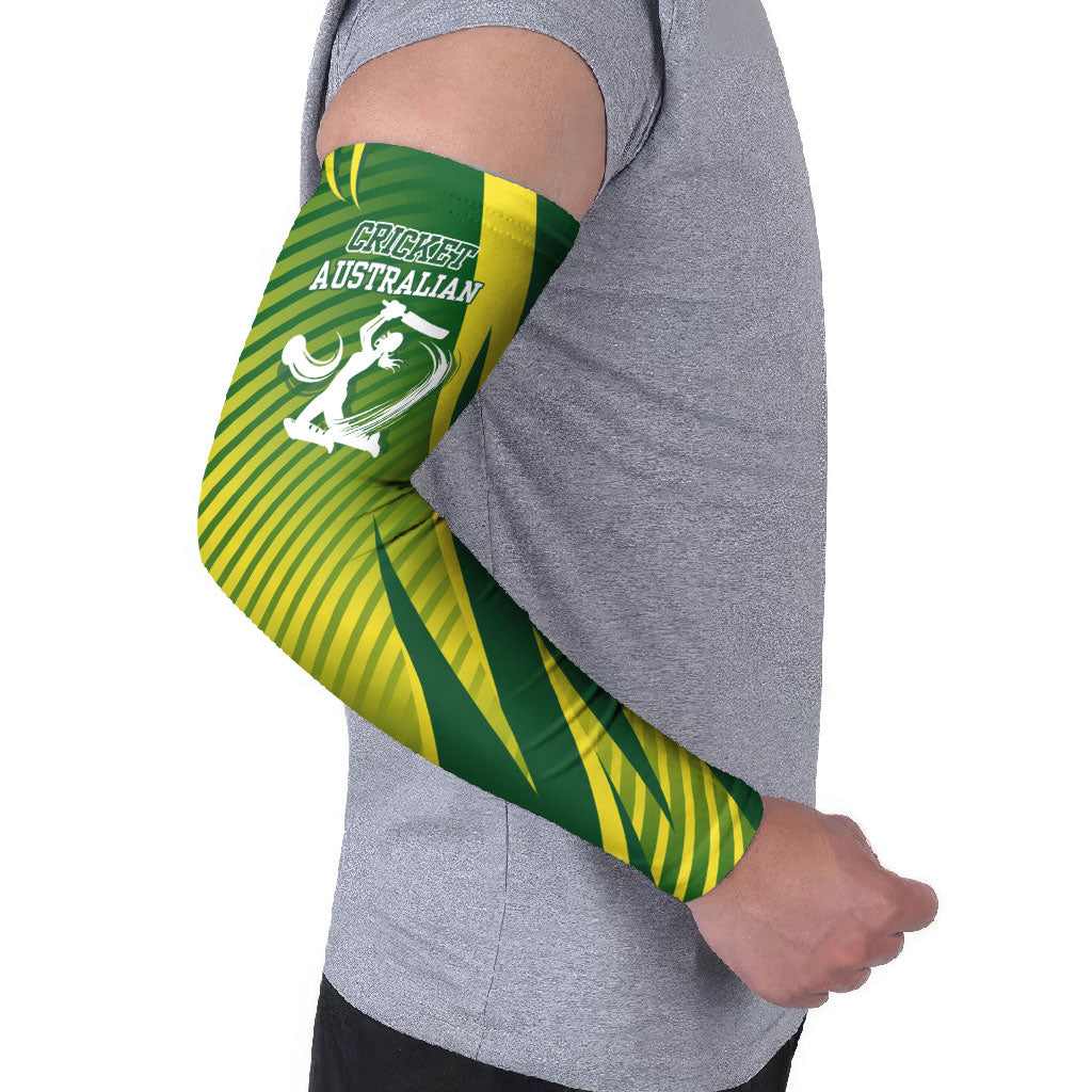 Australian Cricket Arm Sleeves Dynamic Stripe Graphic With Player Silhouette