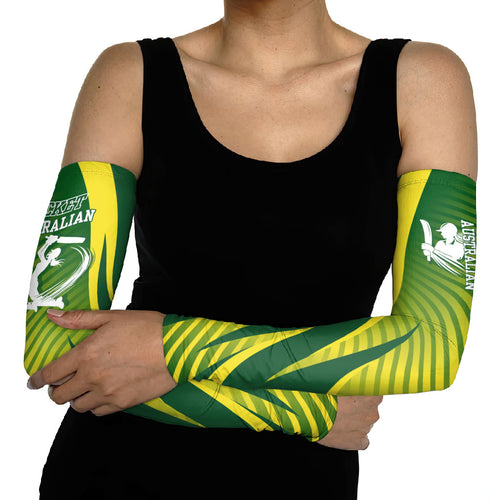 Australian Cricket Arm Sleeves Dynamic Stripe Graphic With Player Silhouette