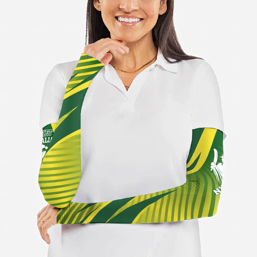 Australian Cricket Arm Sleeves Dynamic Stripe Graphic With Player Silhouette