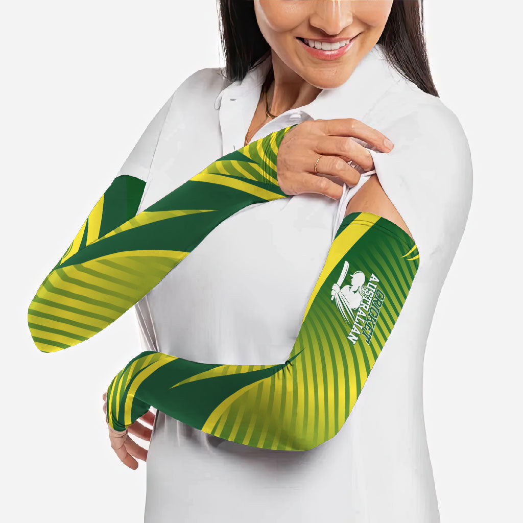 Australian Cricket Arm Sleeves Dynamic Stripe Graphic With Player Silhouette