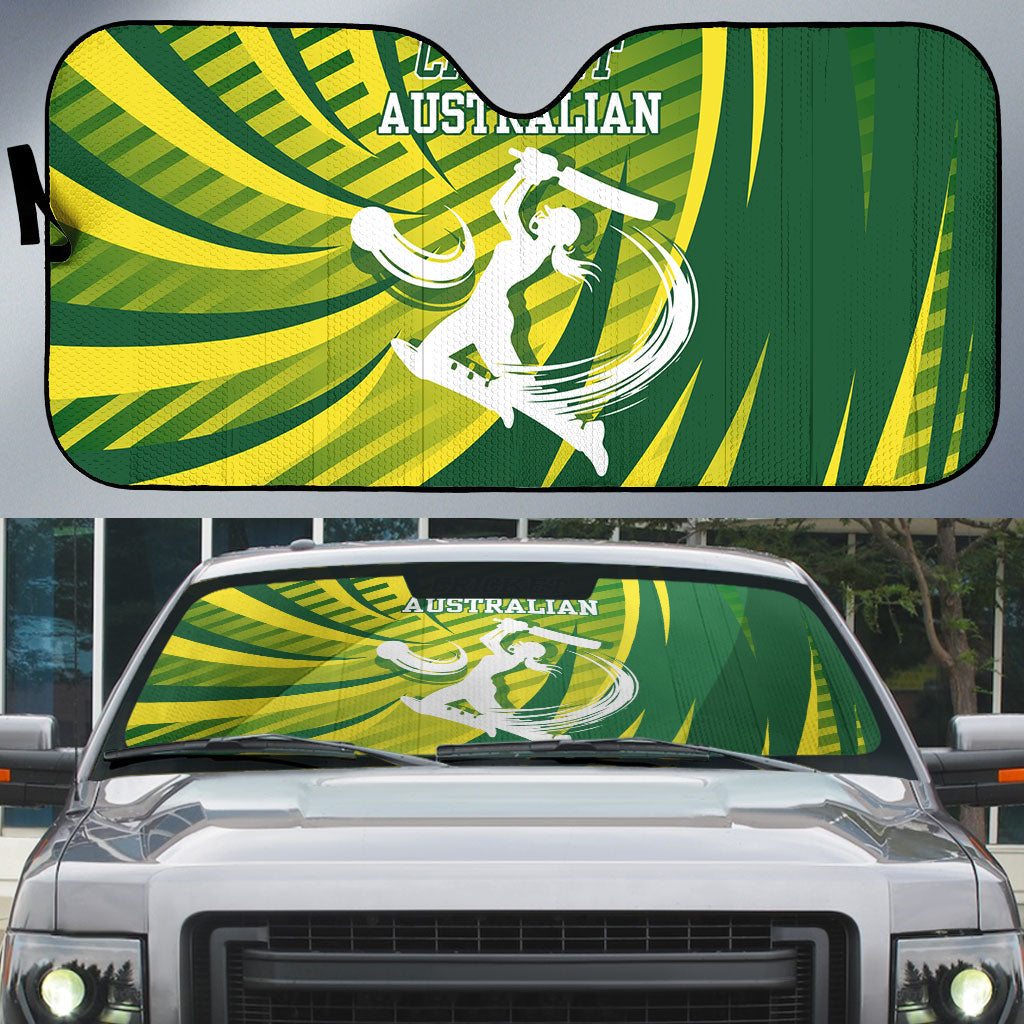 Australian Cricket Auto Sun Shade Dynamic Stripe Graphic With Player Silhouette