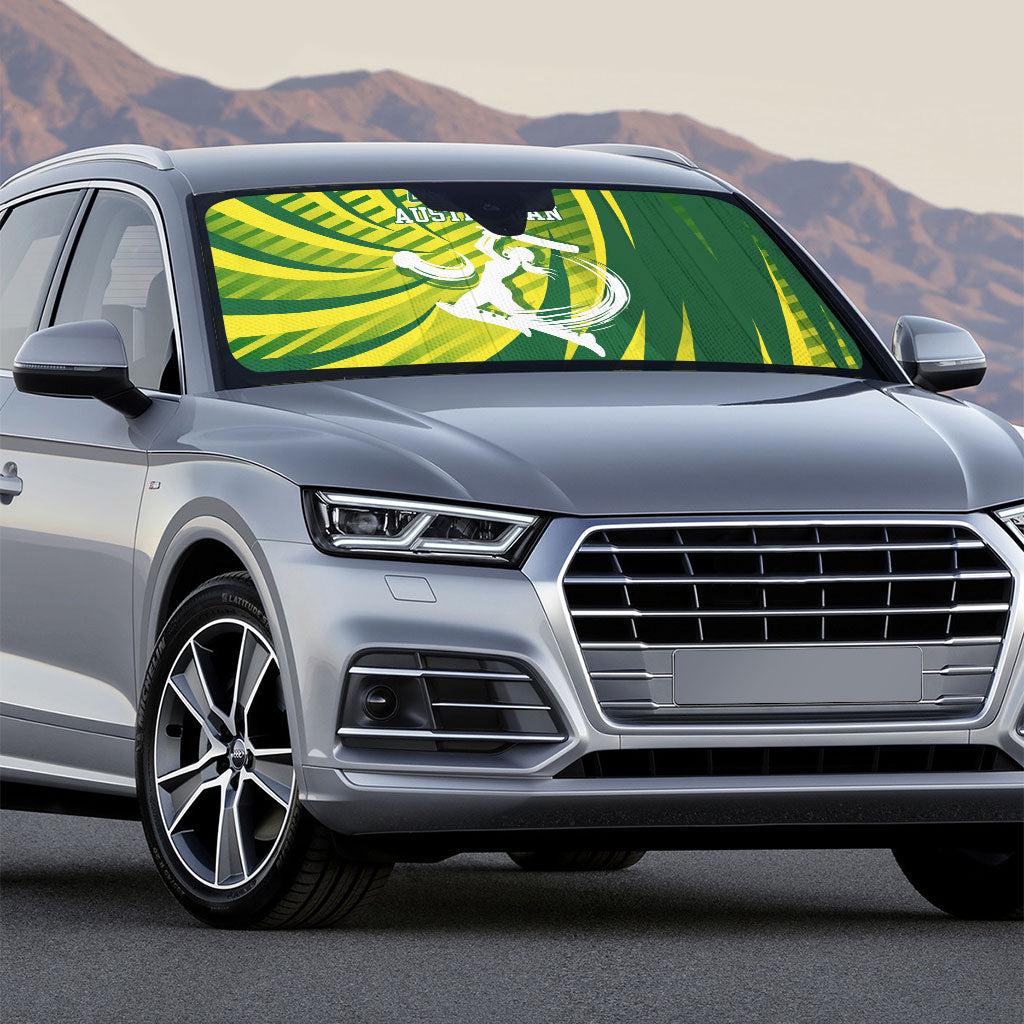 Australian Cricket Auto Sun Shade Dynamic Stripe Graphic With Player Silhouette