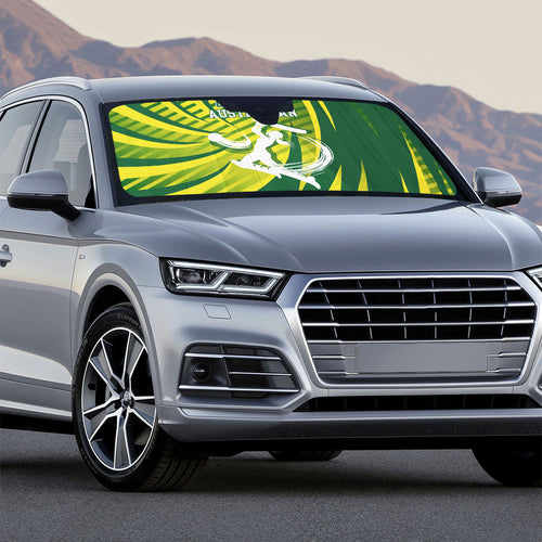 Australian Cricket Auto Sun Shade Dynamic Stripe Graphic With Player Silhouette