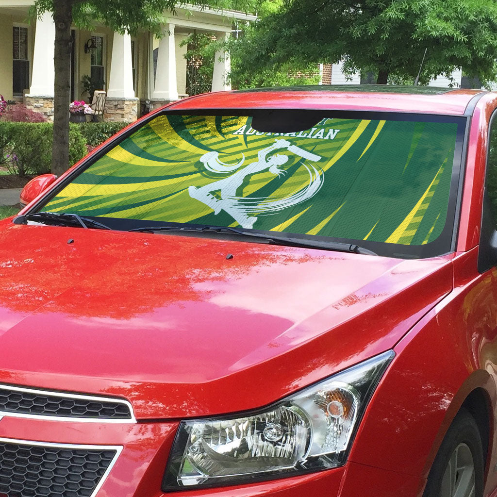 Australian Cricket Auto Sun Shade Dynamic Stripe Graphic With Player Silhouette