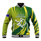 Australian Cricket Baseball Jacket Dynamic Stripe Graphic With Player Silhouette