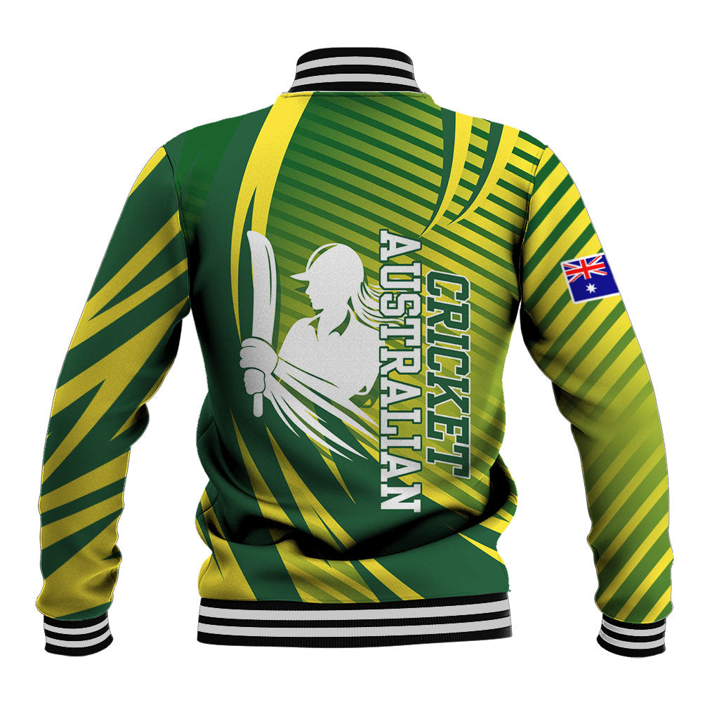 Australian Cricket Baseball Jacket Dynamic Stripe Graphic With Player Silhouette