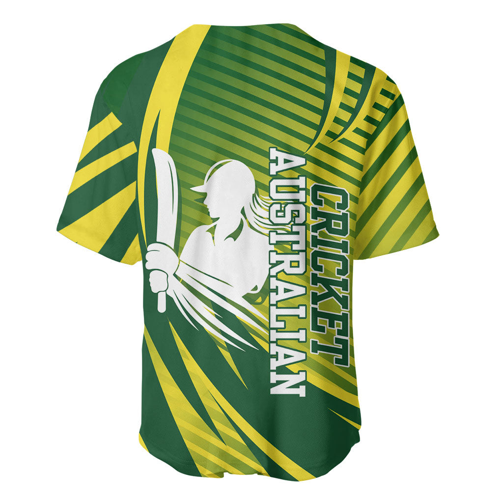 Australian Cricket Baseball Jersey Dynamic Stripe Graphic With Player Silhouette