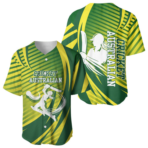 Australian Cricket Baseball Jersey Dynamic Stripe Graphic With Player Silhouette