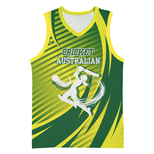 Australian Cricket Basketball Jersey Dynamic Stripe Graphic With Player Silhouette