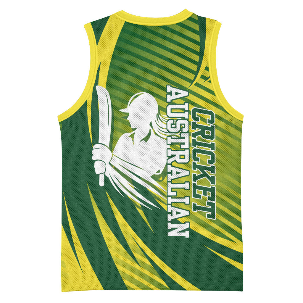 Australian Cricket Basketball Jersey Dynamic Stripe Graphic With Player Silhouette