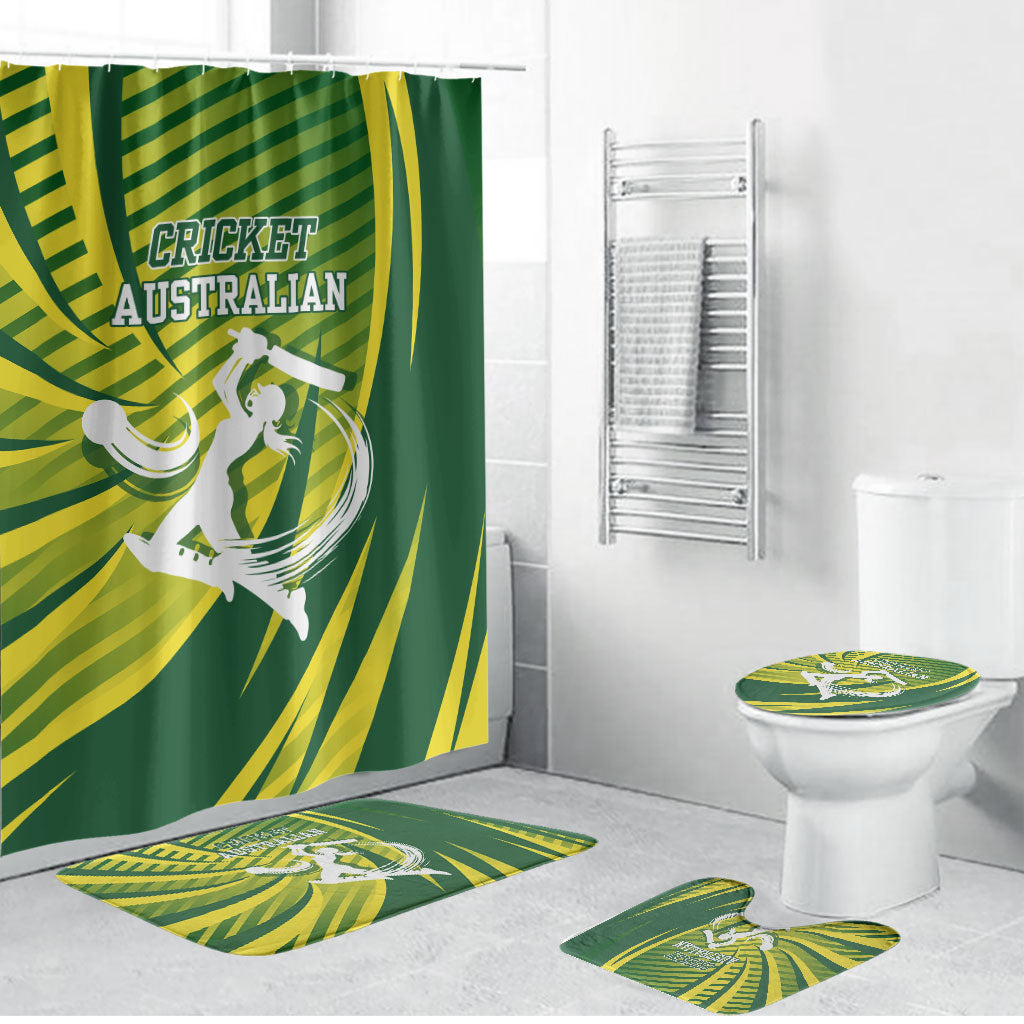 Australian Cricket Bathroom Set Dynamic Stripe Graphic With Player Silhouette