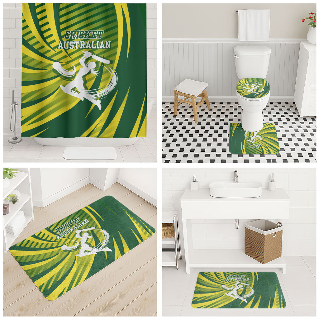Australian Cricket Bathroom Set Dynamic Stripe Graphic With Player Silhouette