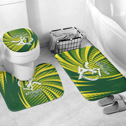 Australian Cricket Bathroom Set Dynamic Stripe Graphic With Player Silhouette