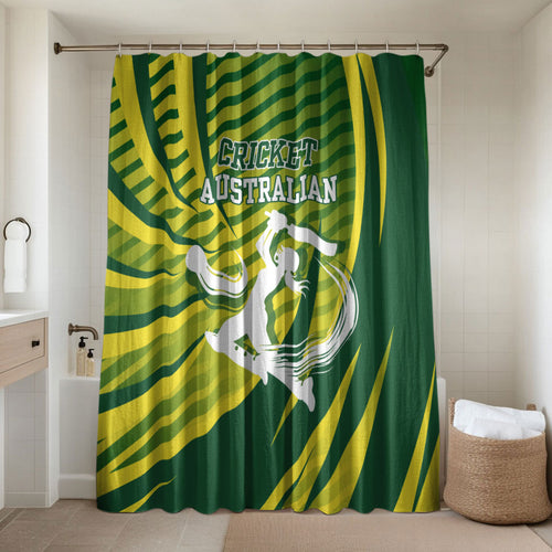 Australian Cricket Bathroom Set Dynamic Stripe Graphic With Player Silhouette