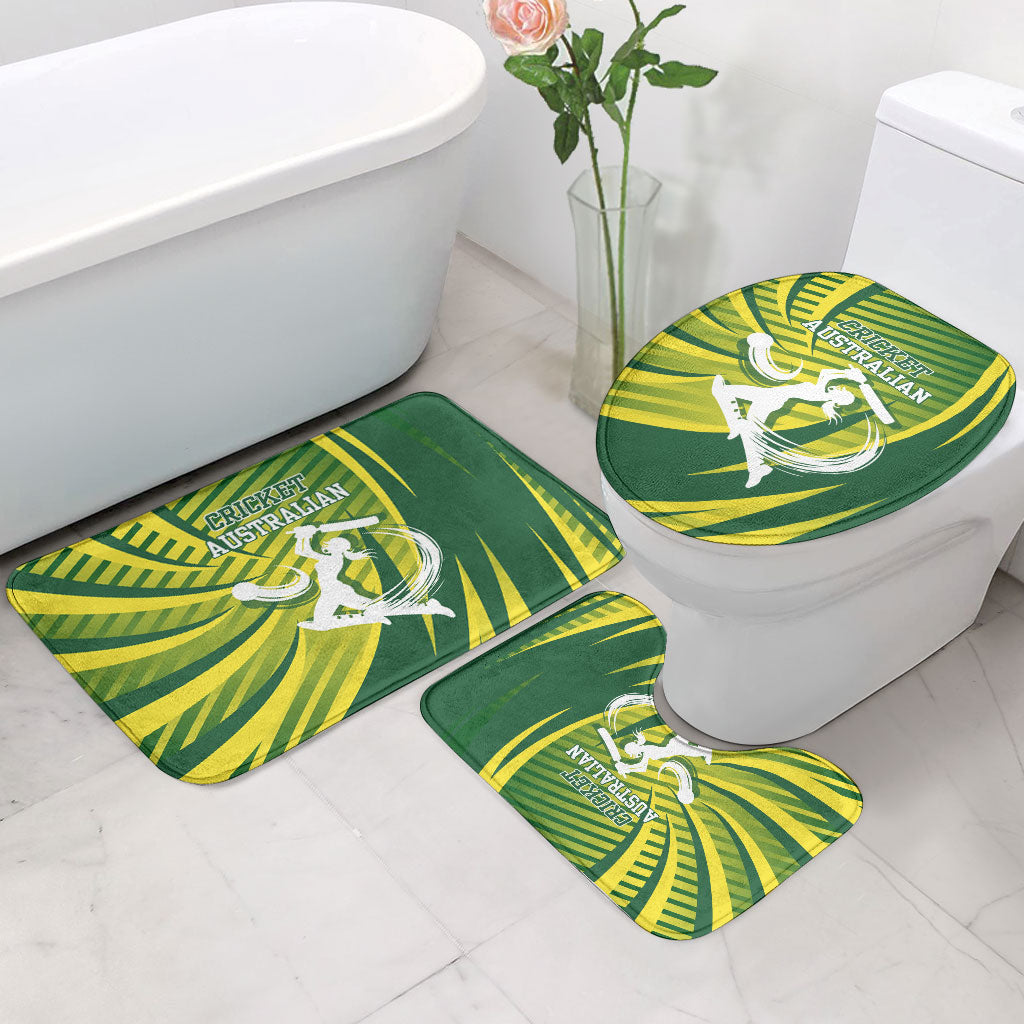 Australian Cricket Bathroom Set Dynamic Stripe Graphic With Player Silhouette