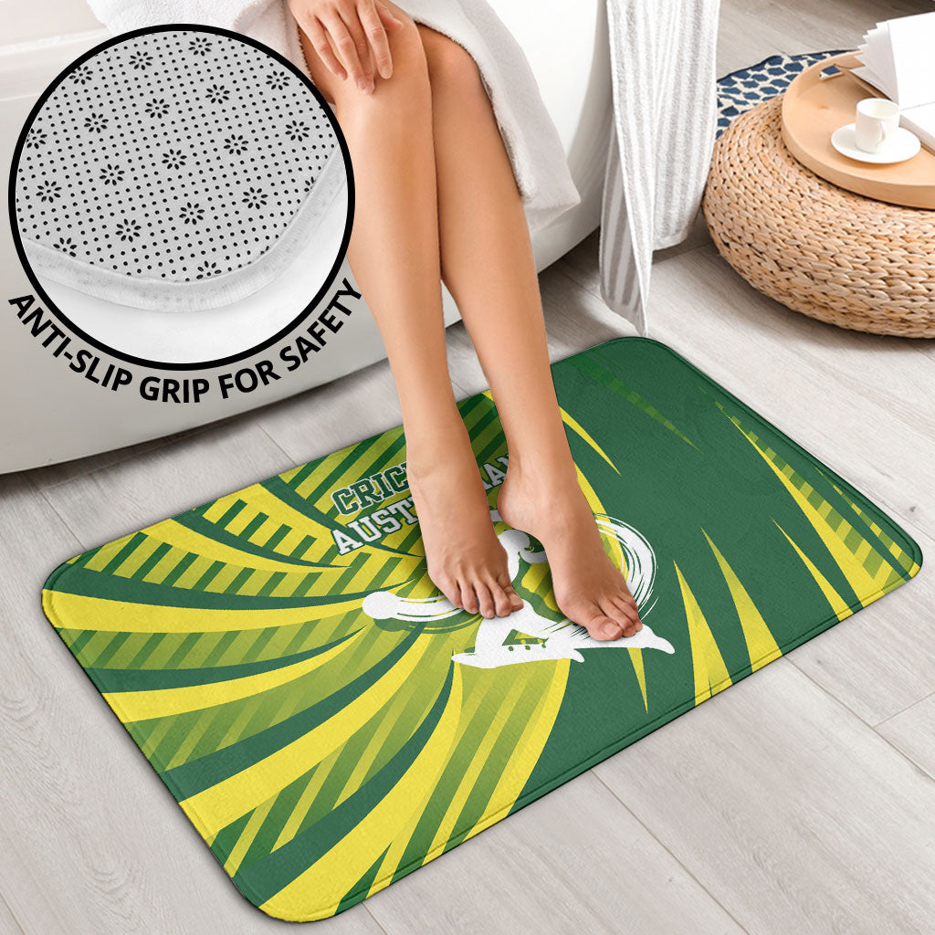 Australian Cricket Bathroom Set Dynamic Stripe Graphic With Player Silhouette