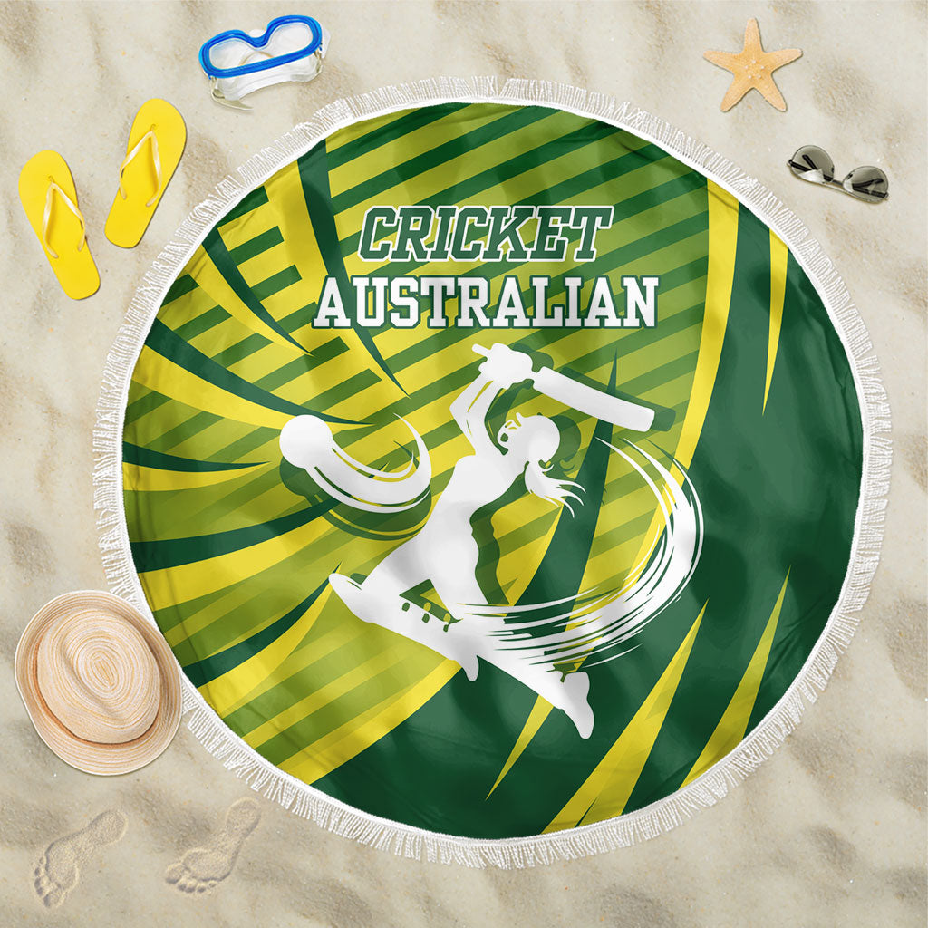 Australian Cricket Beach Blanket Dynamic Stripe Graphic With Player Silhouette