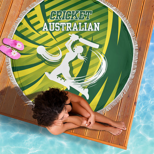 Australian Cricket Beach Blanket Dynamic Stripe Graphic With Player Silhouette