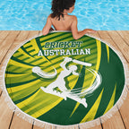 Australian Cricket Beach Blanket Dynamic Stripe Graphic With Player Silhouette