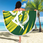 Australian Cricket Beach Blanket Dynamic Stripe Graphic With Player Silhouette