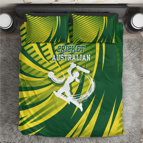 Australian Cricket Bedding Set Dynamic Stripe Graphic With Player Silhouette