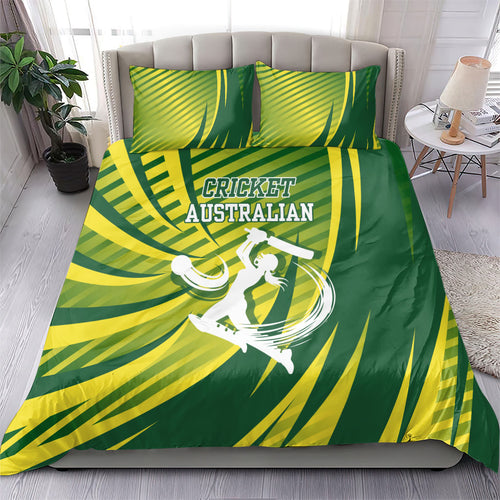 Australian Cricket Bedding Set Dynamic Stripe Graphic With Player Silhouette