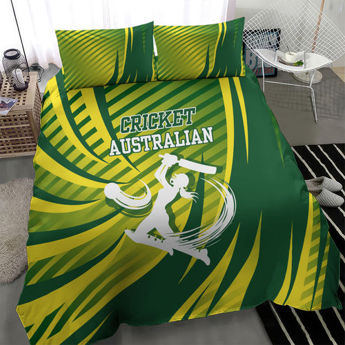 Australian Cricket Bedding Set Dynamic Stripe Graphic With Player Silhouette