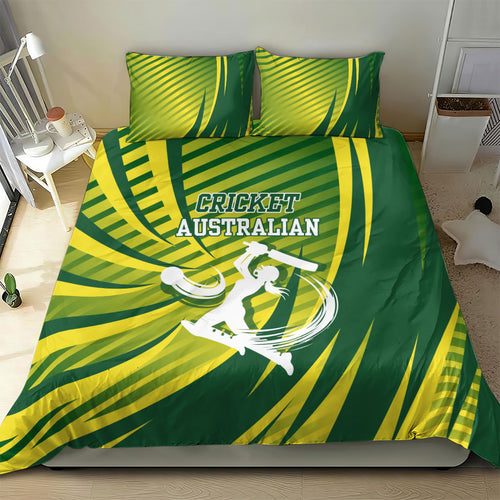 Australian Cricket Bedding Set Dynamic Stripe Graphic With Player Silhouette