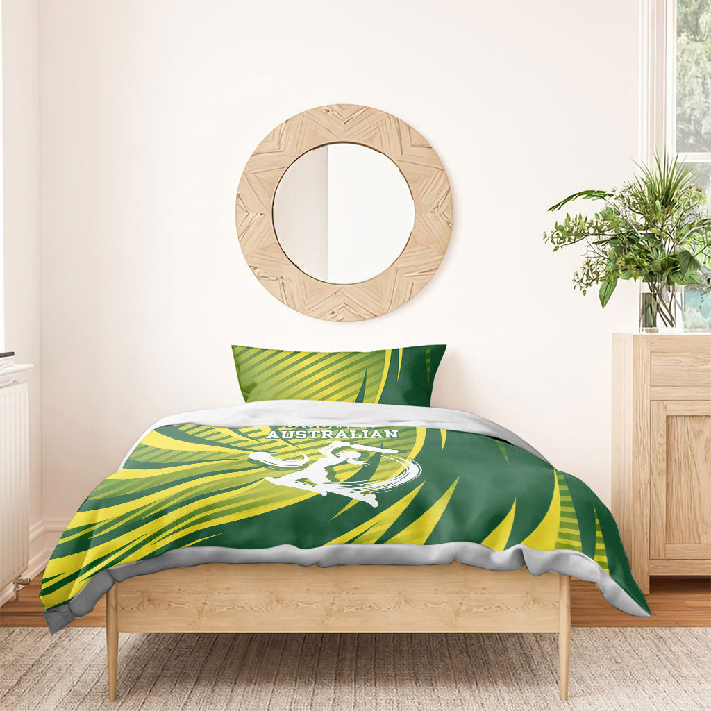 Australian Cricket Bedding Set Dynamic Stripe Graphic With Player Silhouette