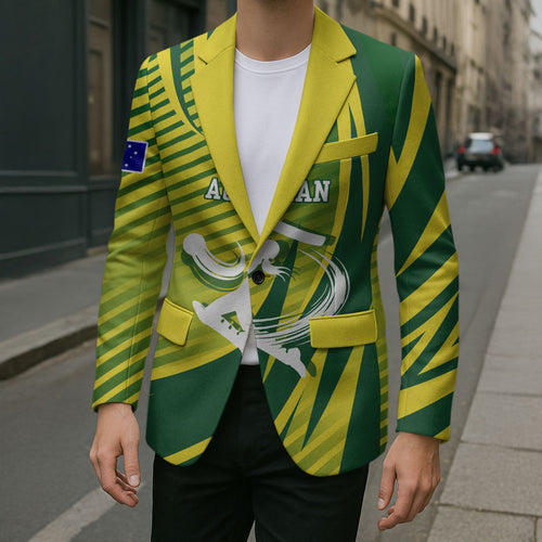 Australian Cricket Blazer Dynamic Stripe Graphic With Player Silhouette