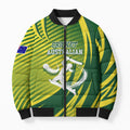 Australian Cricket Bomber Puffer Jacket Dynamic Stripe Graphic With Player Silhouette