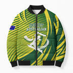 Australian Cricket Bomber Puffer Jacket Dynamic Stripe Graphic With Player Silhouette