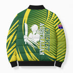 Australian Cricket Bomber Puffer Jacket Dynamic Stripe Graphic With Player Silhouette