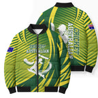 Australian Cricket Bomber Puffer Jacket Dynamic Stripe Graphic With Player Silhouette