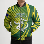 Australian Cricket Bomber Puffer Jacket Dynamic Stripe Graphic With Player Silhouette