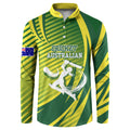 Australian Cricket Button Sweatshirt Dynamic Stripe Graphic With Player Silhouette