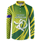 Australian Cricket Button Sweatshirt Dynamic Stripe Graphic With Player Silhouette
