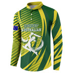 Australian Cricket Button Sweatshirt Dynamic Stripe Graphic With Player Silhouette