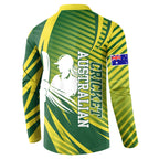 Australian Cricket Button Sweatshirt Dynamic Stripe Graphic With Player Silhouette