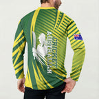 Australian Cricket Button Sweatshirt Dynamic Stripe Graphic With Player Silhouette