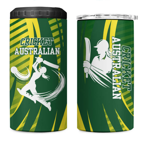 Australian Cricket 4 in 1 Can Cooler Tumbler Dynamic Stripe Graphic With Player Silhouette