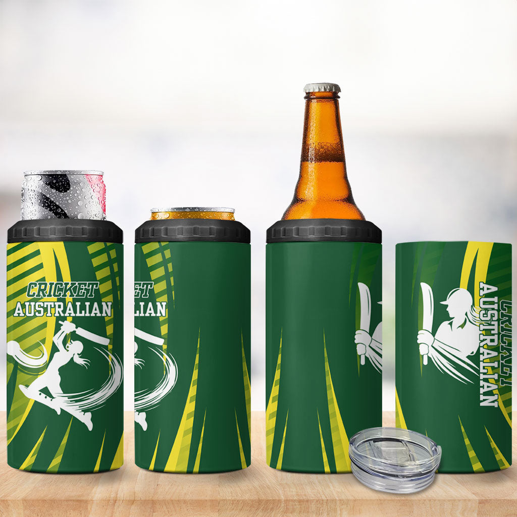 Australian Cricket 4 in 1 Can Cooler Tumbler Dynamic Stripe Graphic With Player Silhouette