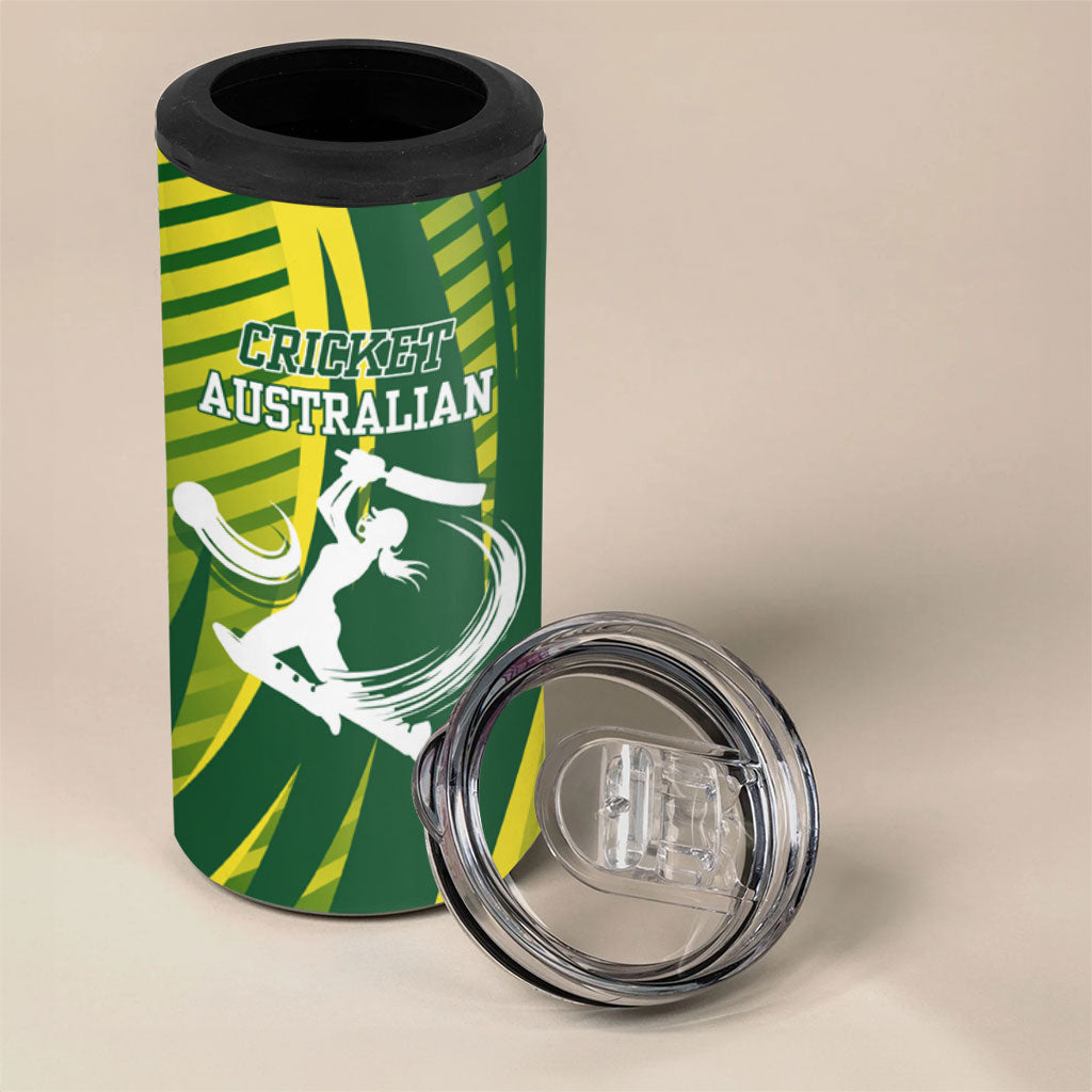 Australian Cricket 4 in 1 Can Cooler Tumbler Dynamic Stripe Graphic With Player Silhouette