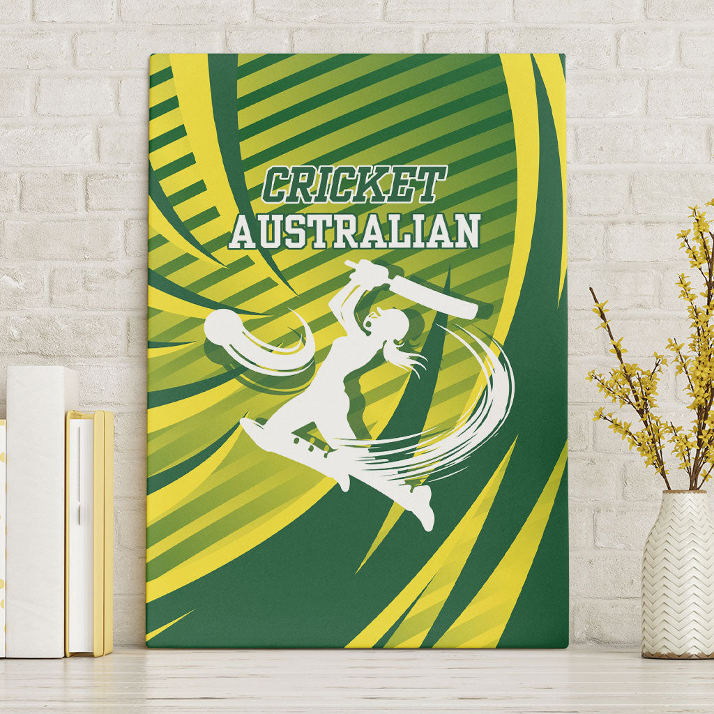 Australian Cricket Canvas Wall Art Dynamic Stripe Graphic With Player Silhouette