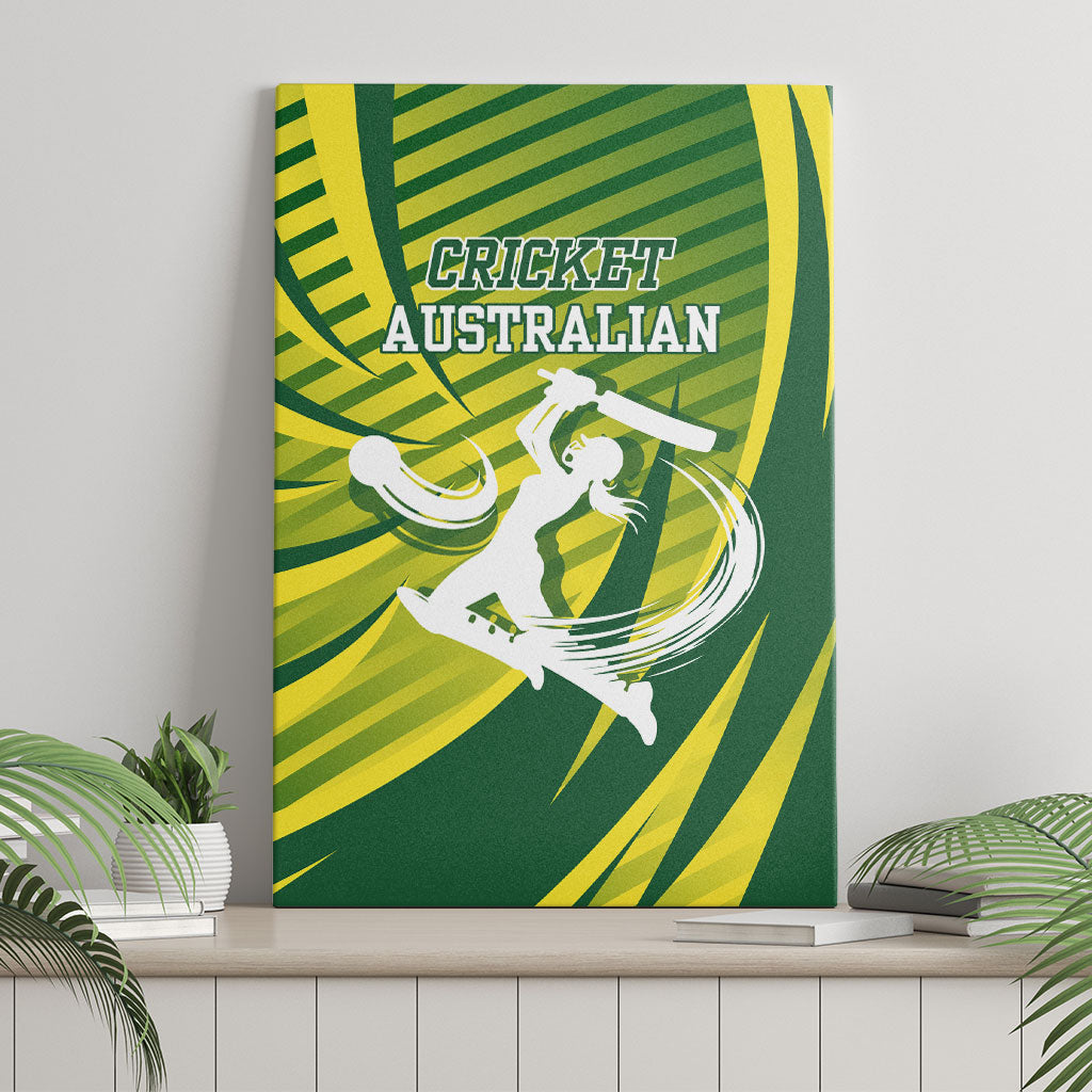 Australian Cricket Canvas Wall Art Dynamic Stripe Graphic With Player Silhouette