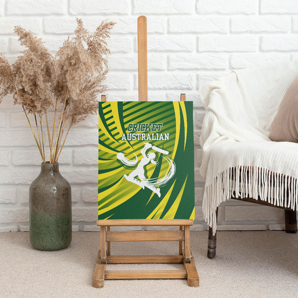 Australian Cricket Canvas Wall Art Dynamic Stripe Graphic With Player Silhouette